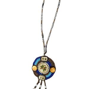 Handmade Native American/SouthWestern Beaded Necklace with Blue and Gold Accents